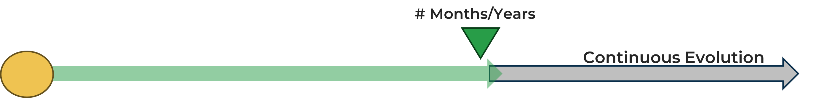 Theoretical timeline with a marker for the '# Months or Years' and beyond that is 'Continuous Evolution'.