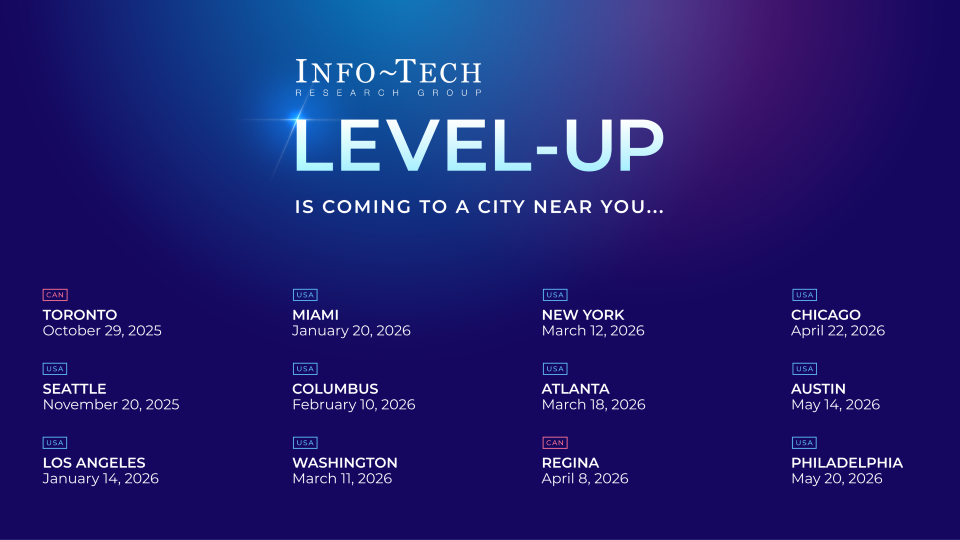 thumbnail for Info-Tech Research Group Launches LEVEL-UP Series: New Regional Training Events to Accelerate IT Skills in AI, Cybersecurity, and Leadership